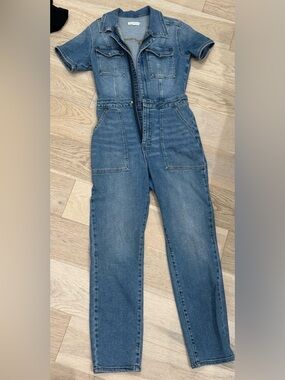 Good American Blue Denim short sleeve Jumpsuit